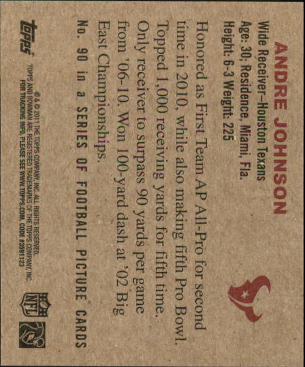2011 Topps 1950 Bowman #90 Andre Johnson back image