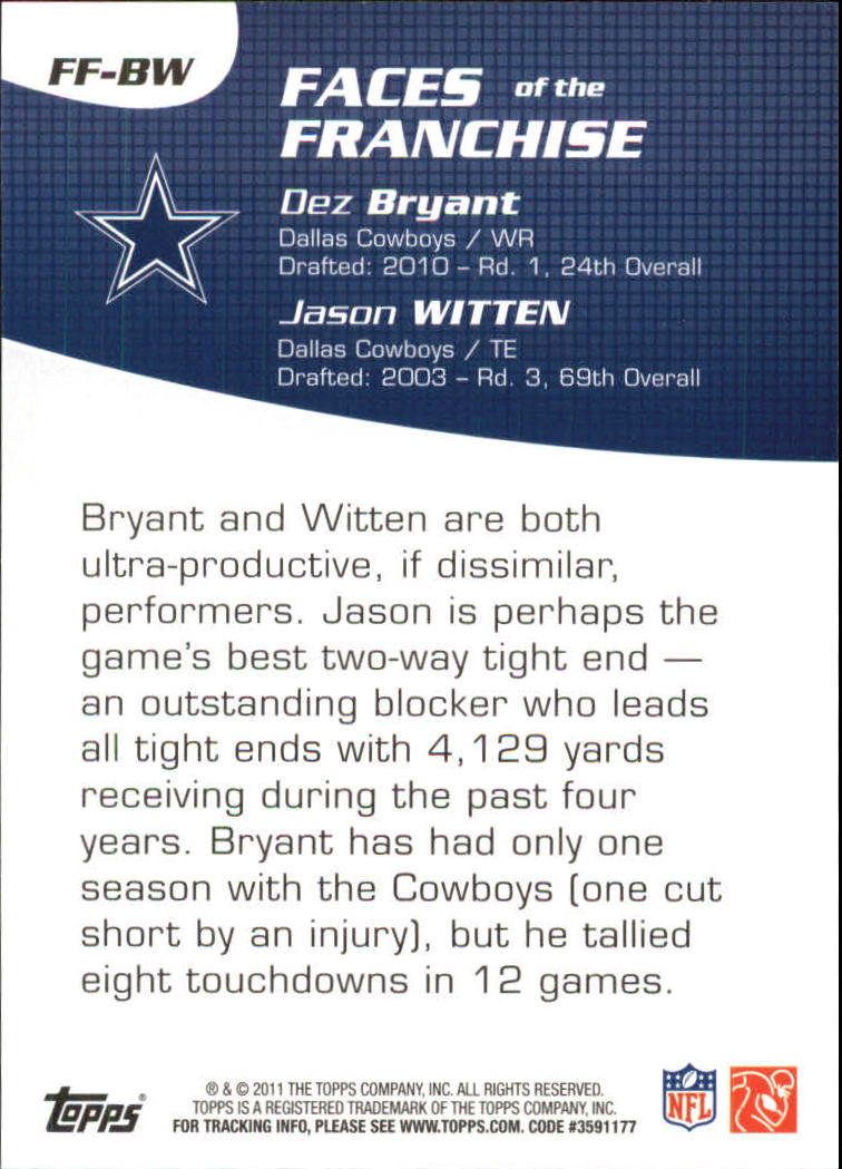 2011 Topps Faces of the Franchise #BW Dez Bryant/Jason Witten back image
