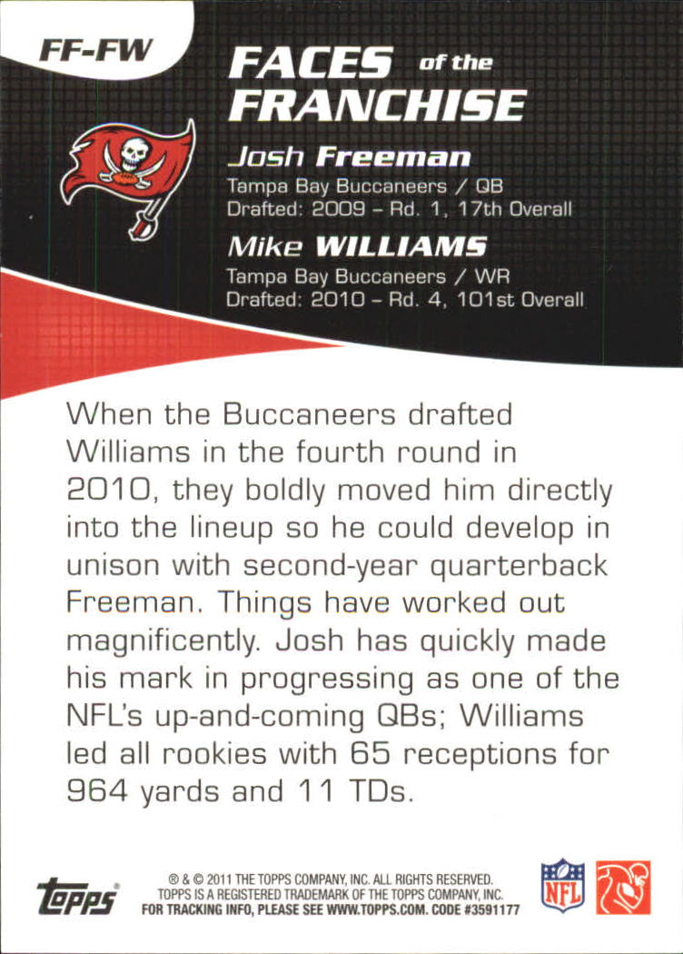 2011 Topps Faces of the Franchise #FW Josh Freeman/Mike Williams back image