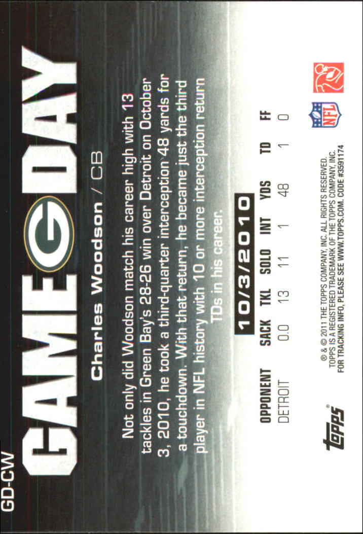 2011 Topps Game Day #GDCW Charles Woodson back image