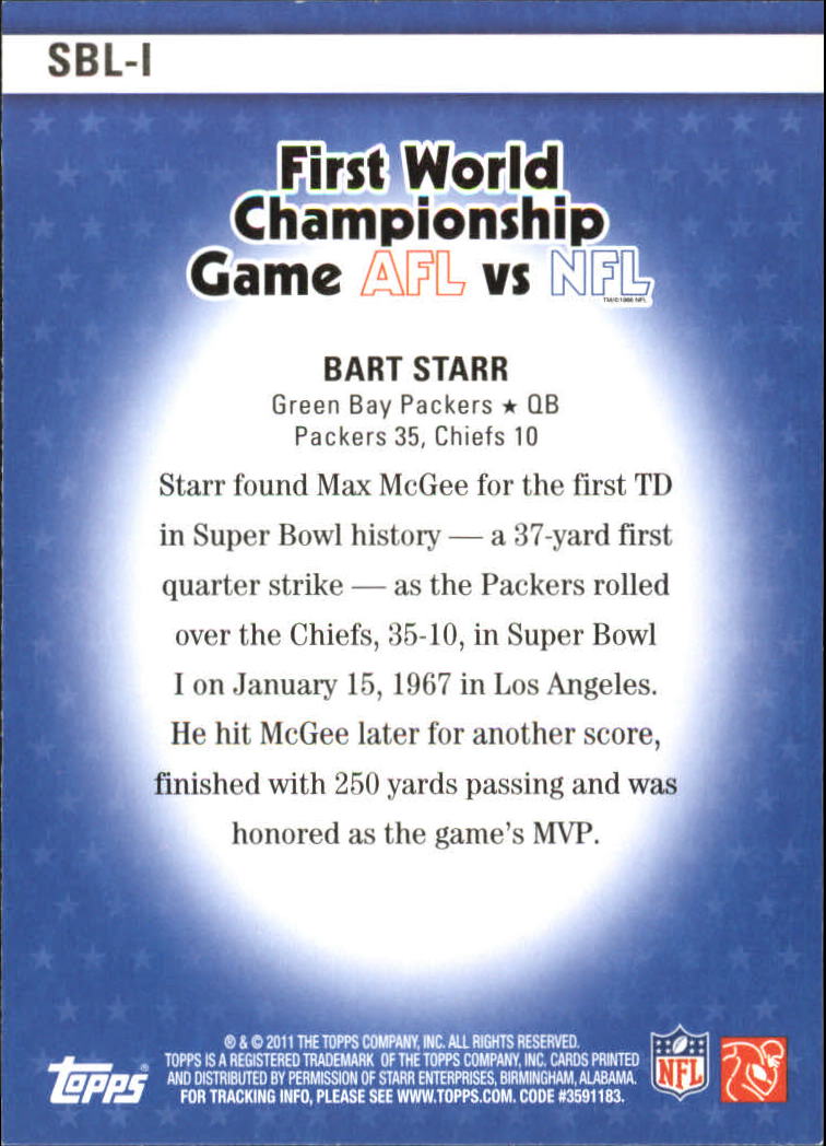 2011 Topps Super Bowl Legends #SBLI Bart Starr back image