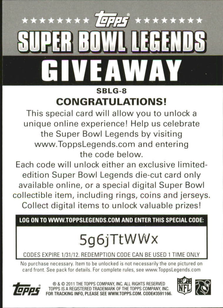 2011 Topps Super Bowl Legends Giveaway #SBLG8 Peyton Manning