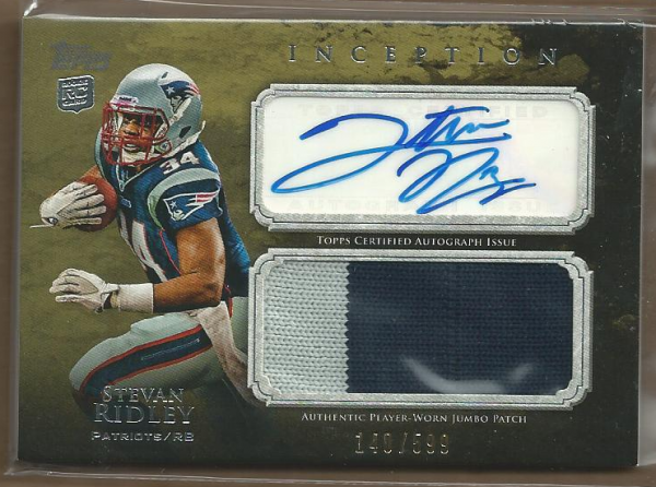 2011 Topps Inception Rookie Jumbo Patch Autographs #AJPSR Stevan Ridley/599