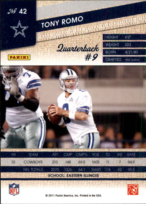 2011 Panini Threads #42 Tony Romo back image