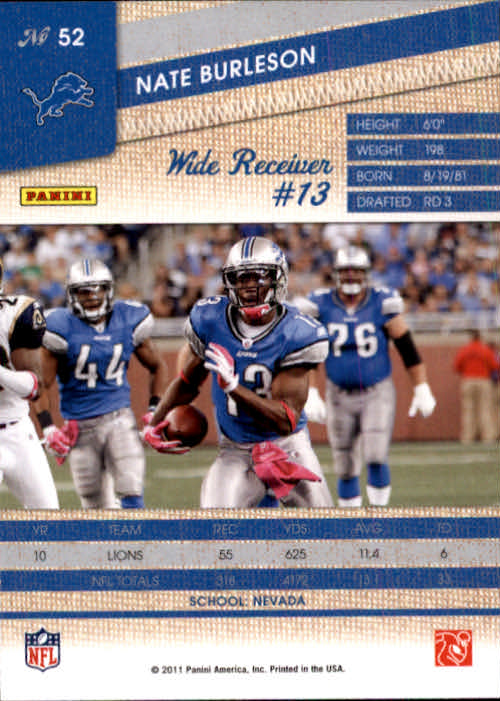 2011 Panini Threads #52 Nate Burleson back image