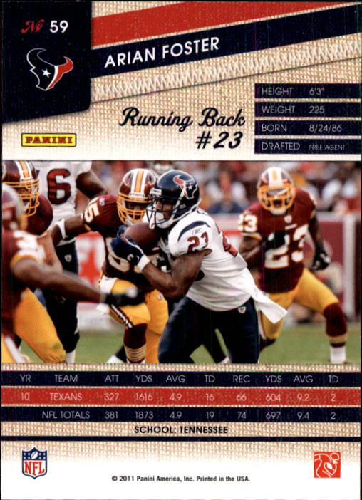 2011 Panini Threads #59 Arian Foster back image