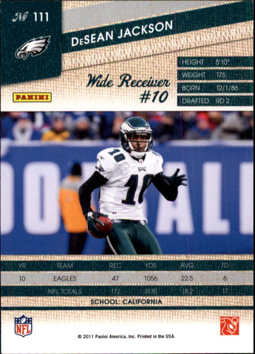 2011 Panini Threads #111 DeSean Jackson back image