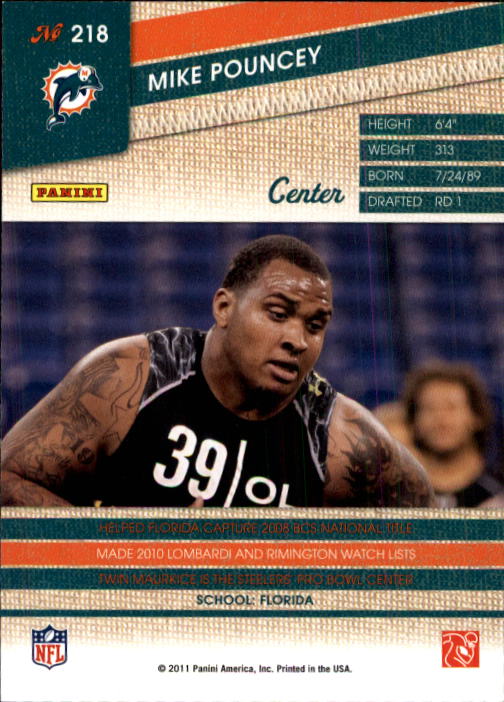 2011 Panini Threads #218 Mike Pouncey RC back image