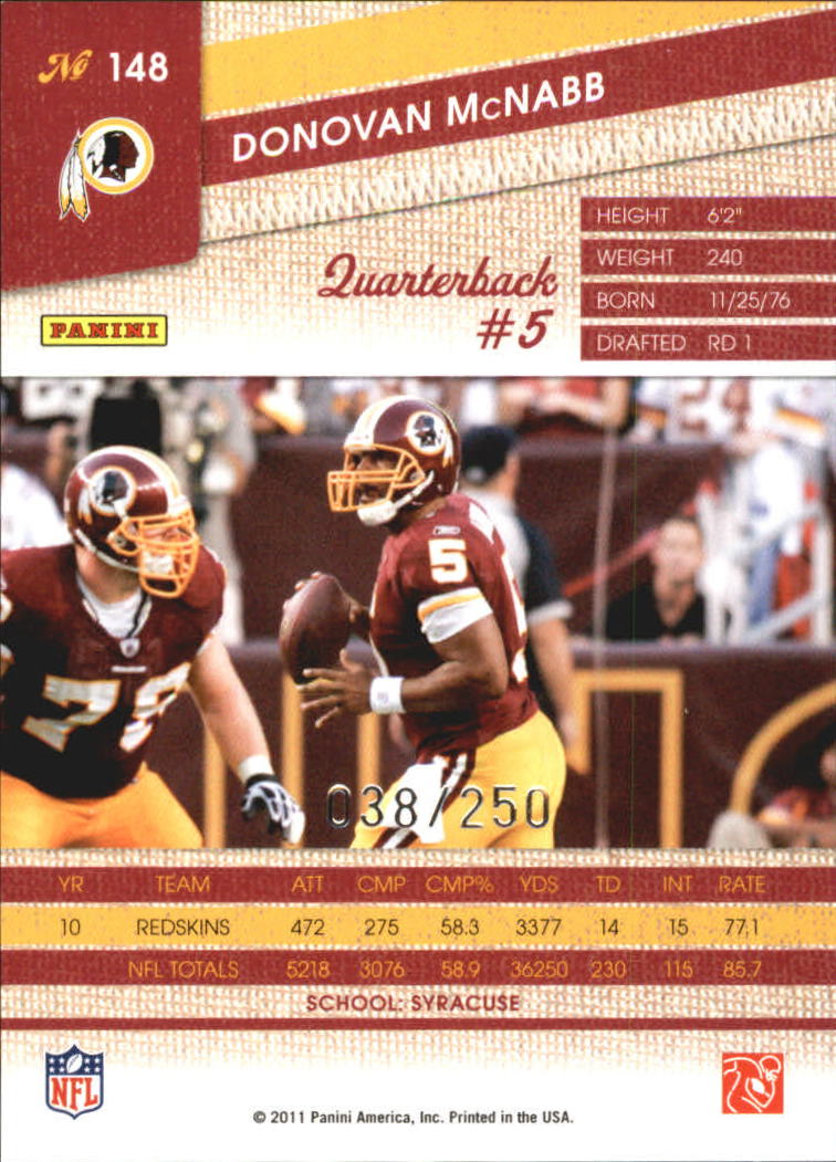 2011 Panini Threads Silver #148 Donovan McNabb back image