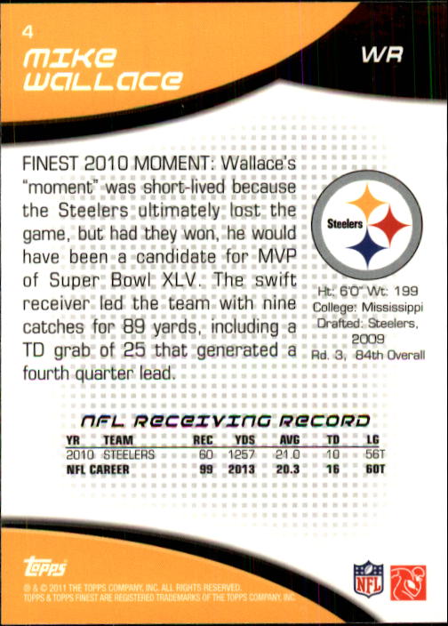 2011 Finest #4 Mike Wallace back image