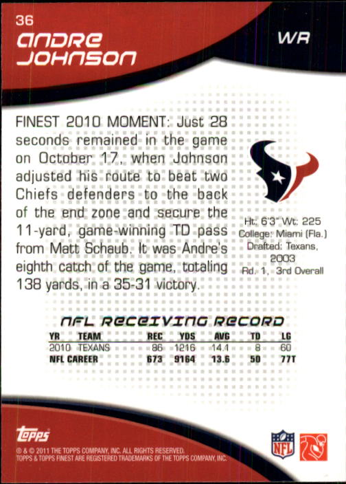 2011 Finest #36 Andre Johnson back image