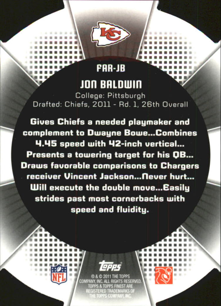 2011 Finest Atomic Refractor Rookies #FARJB Jon Baldwin back image