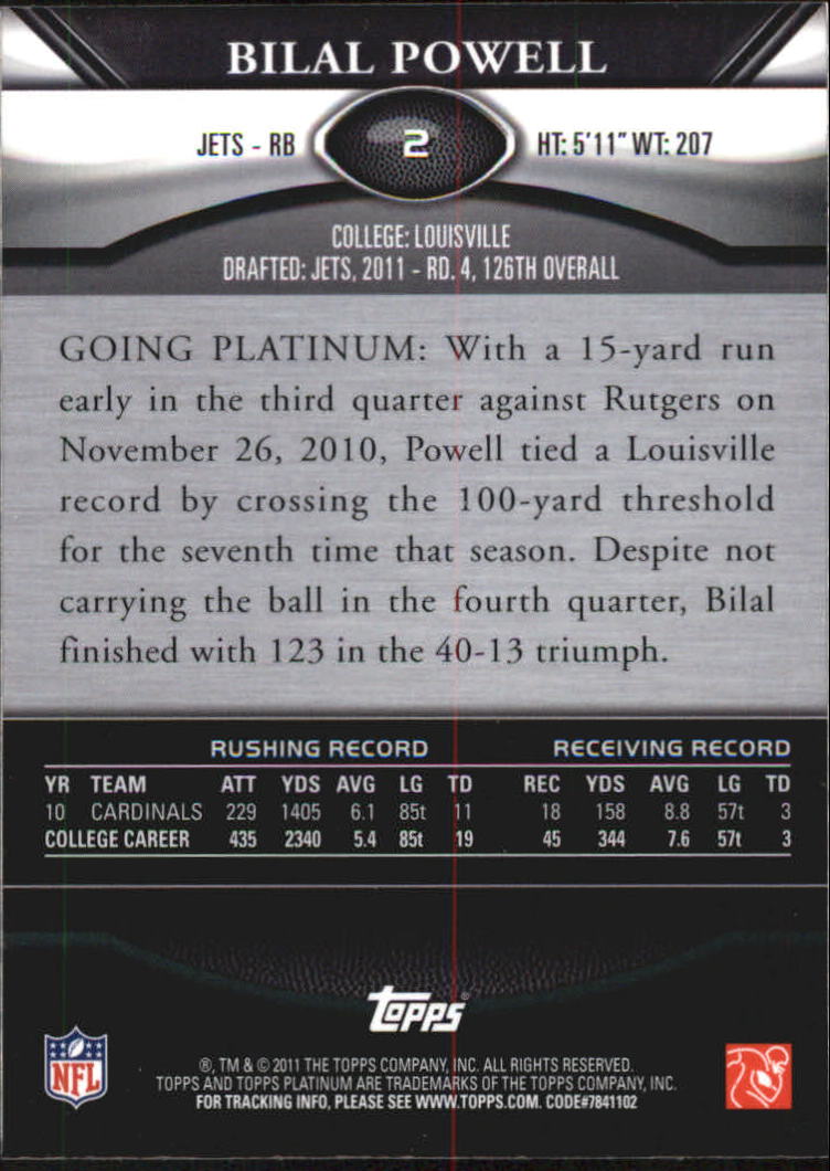 2011 Topps Platinum Xfractors #2 Bilal Powell back image