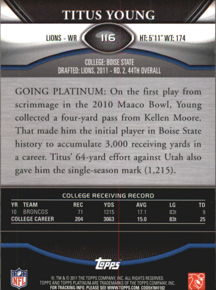 2011 Topps Platinum Xfractors #116 Titus Young back image