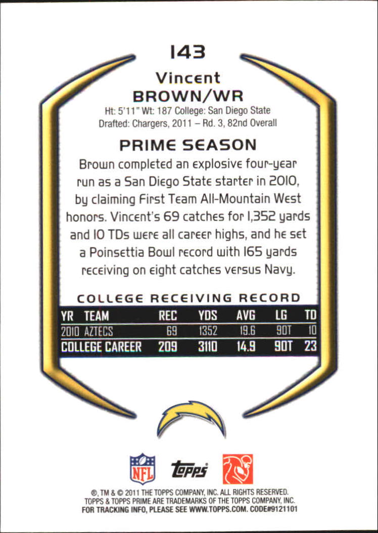 2011 Topps Prime Gold #143 Vincent Brown back image
