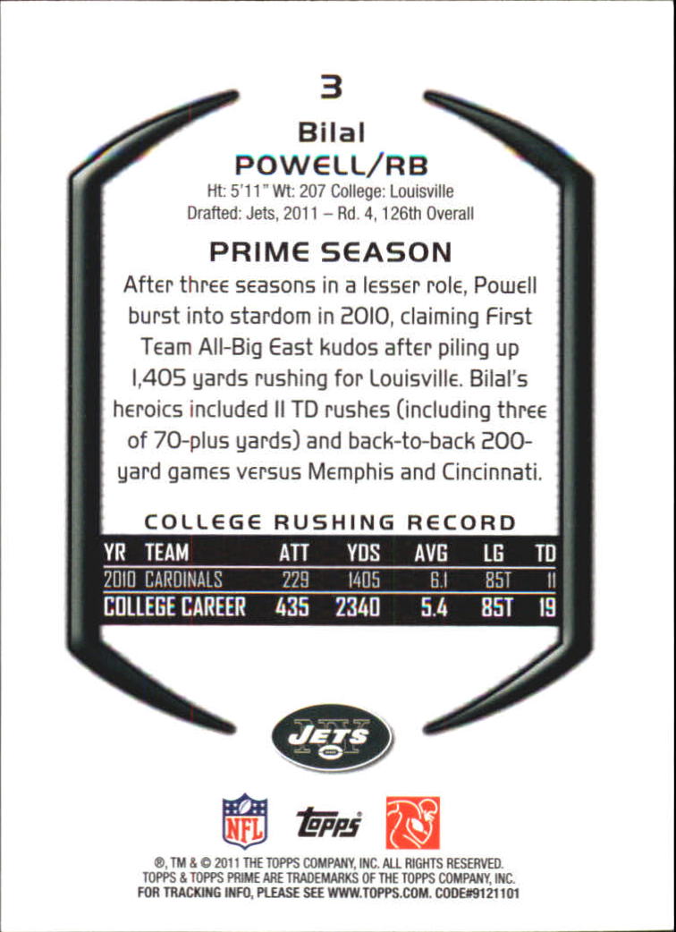 2011 Topps Prime Red #3 Bilal Powell back image