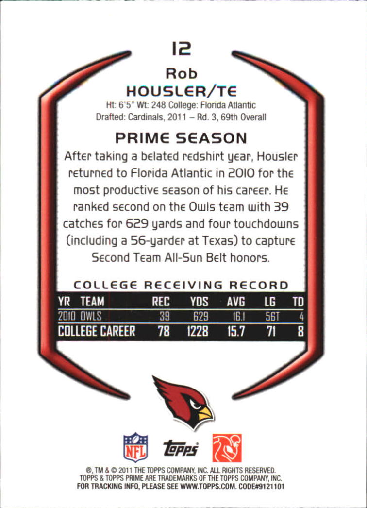 2011 Topps Prime Purple #12 Rob Housler back image