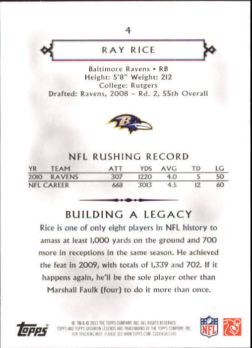 2011 Topps Legends #4 Ray Rice back image
