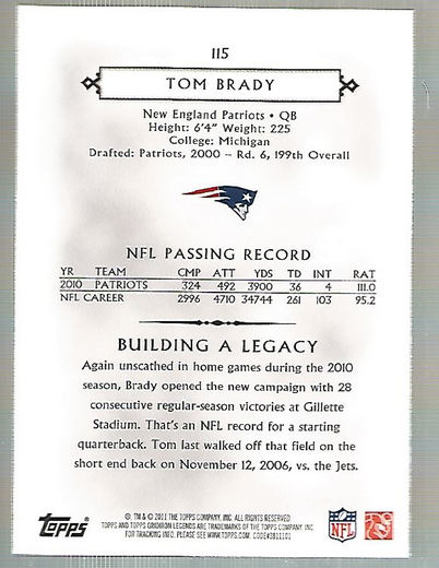 2011 Topps Legends #115 Tom Brady back image