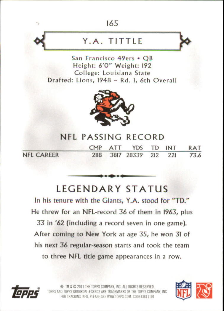 2011 Topps Legends Green #165 Y.A. Tittle back image