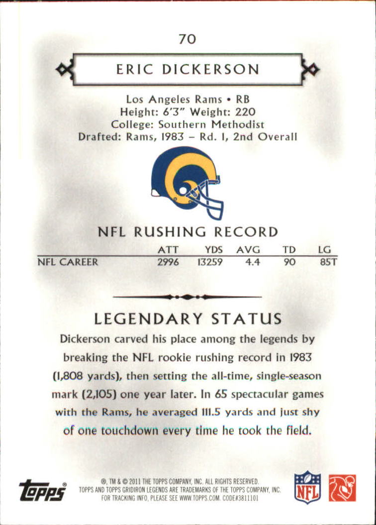 2011 Topps Legends Blue #70 Eric Dickerson back image