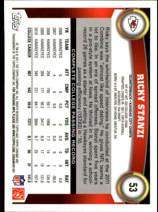 A1148- 2011 Topps Chrome FB Cards 1-220 +Rookies -You Pick- 15+ FREE US SHIP - Picture 83 of 381