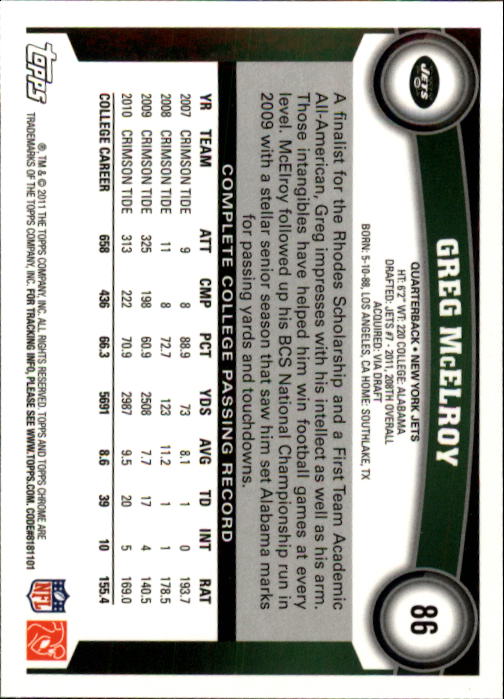 A1148- 2011 Topps Chrome FB Cards 1-220 +Rookies -You Pick- 15+ FREE US SHIP - Picture 149 of 381