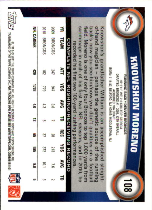 A1148- 2011 Topps Chrome FB Cards 1-220 +Rookies -You Pick- 15+ FREE US SHIP - Picture 187 of 381