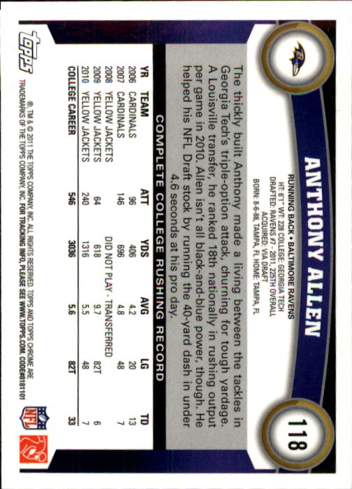 A1148- 2011 Topps Chrome FB Cards 1-220 +Rookies -You Pick- 15+ FREE US SHIP - Picture 203 of 381