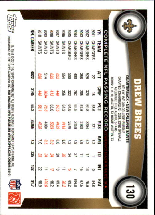 A1148- 2011 Topps Chrome FB Cards 1-220 +Rookies -You Pick- 15+ FREE US SHIP - Picture 225 of 381