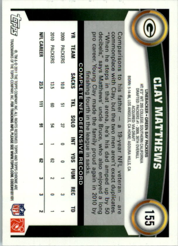 A1148- 2011 Topps Chrome FB Cards 1-220 +Rookies -You Pick- 15+ FREE US SHIP - Picture 269 of 381