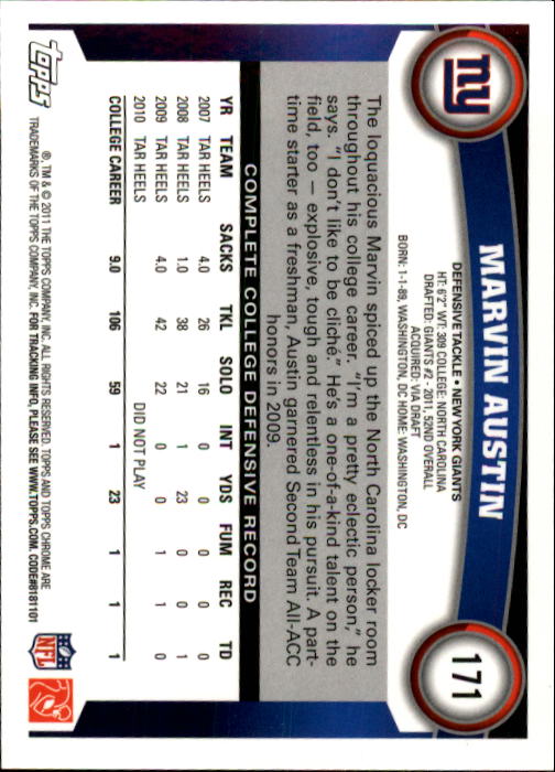 A1148- 2011 Topps Chrome FB Cards 1-220 +Rookies -You Pick- 15+ FREE US SHIP - Picture 299 of 381