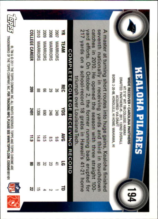A1148- 2011 Topps Chrome FB Cards 1-220 +Rookies -You Pick- 15+ FREE US SHIP - Picture 337 of 381