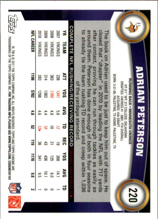 A1148- 2011 Topps Chrome FB Cards 1-220 +Rookies -You Pick- 15+ FREE US SHIP - Picture 381 of 381