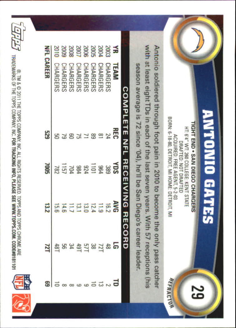 2011 Topps Chrome Orange Refractors #29 Antonio Gates back image
