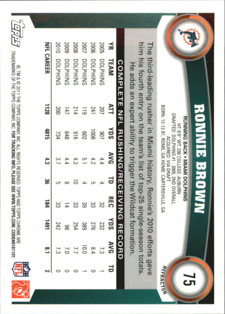 2011 Topps Chrome Orange Refractors #75 Ronnie Brown back image