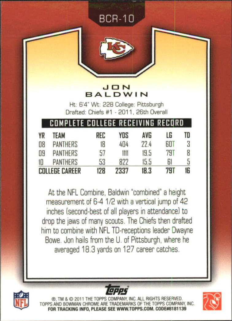 2011 Bowman Chrome Rookie Preview Inserts #BCR10 Jon Baldwin back image