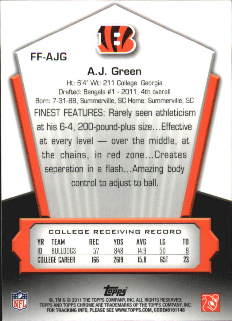 2011 Topps Chrome Finest Freshman #FFAJG A.J. Green back image
