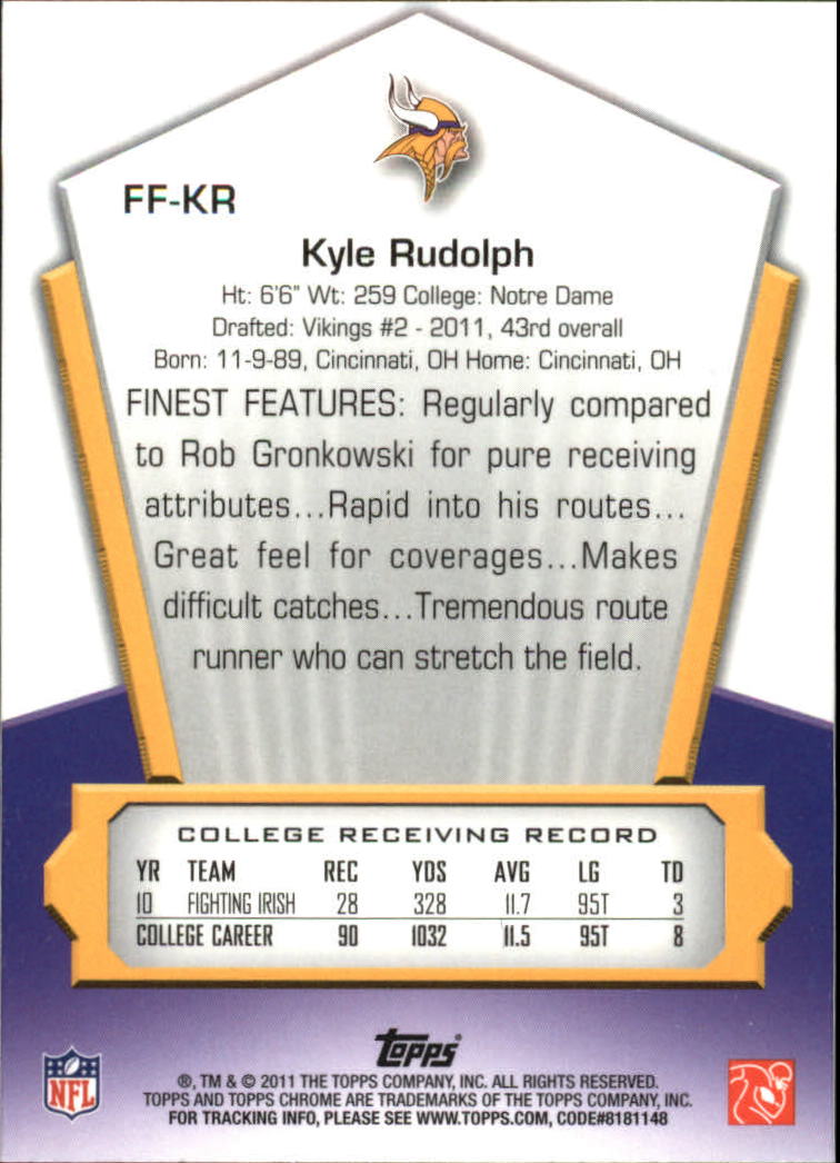 2011 Topps Chrome Finest Freshman #FFKR Kyle Rudolph back image