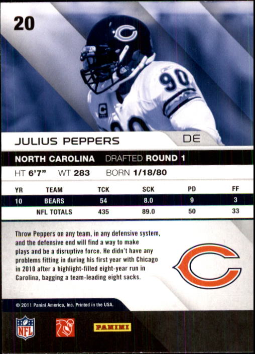 2011 Absolute Memorabilia #20 Julius Peppers back image