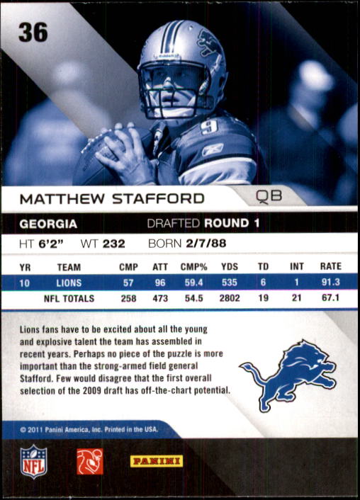 2011 Absolute Memorabilia #36 Matthew Stafford back image