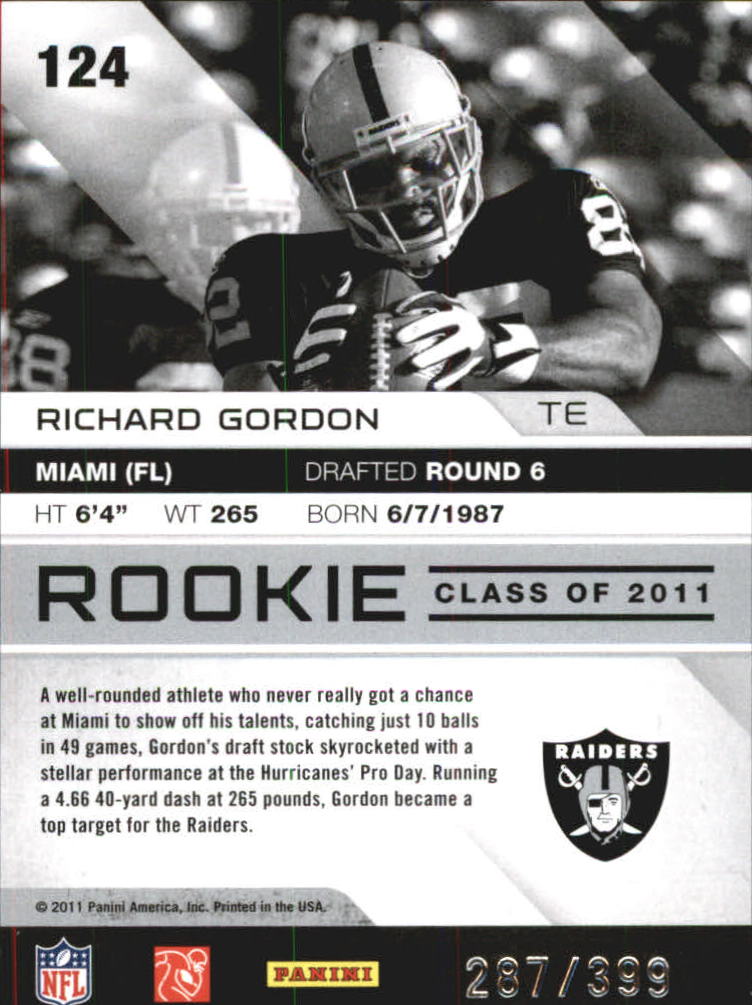 2011 Absolute Memorabilia #124 Richard Gordon  RC back image