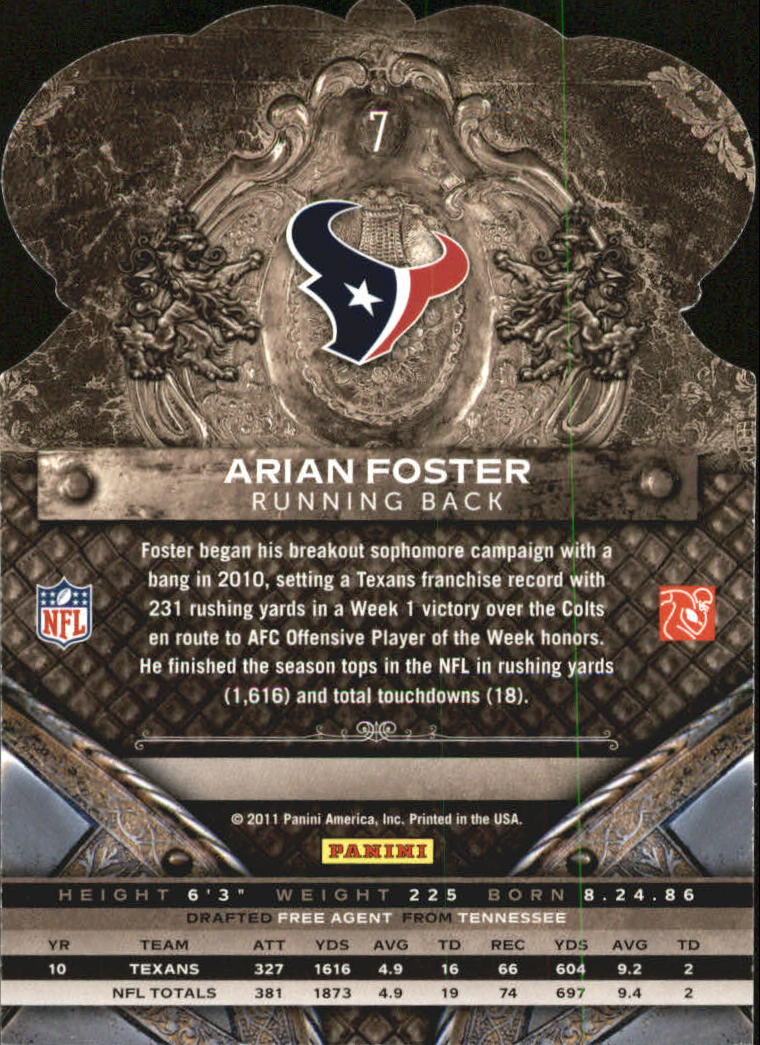 2011 Crown Royale #7 Arian Foster back image