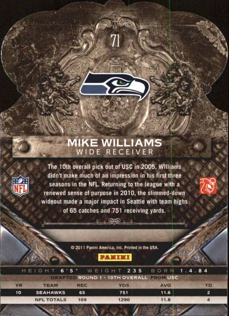 2011 Crown Royale #71 Mike Williams USC back image