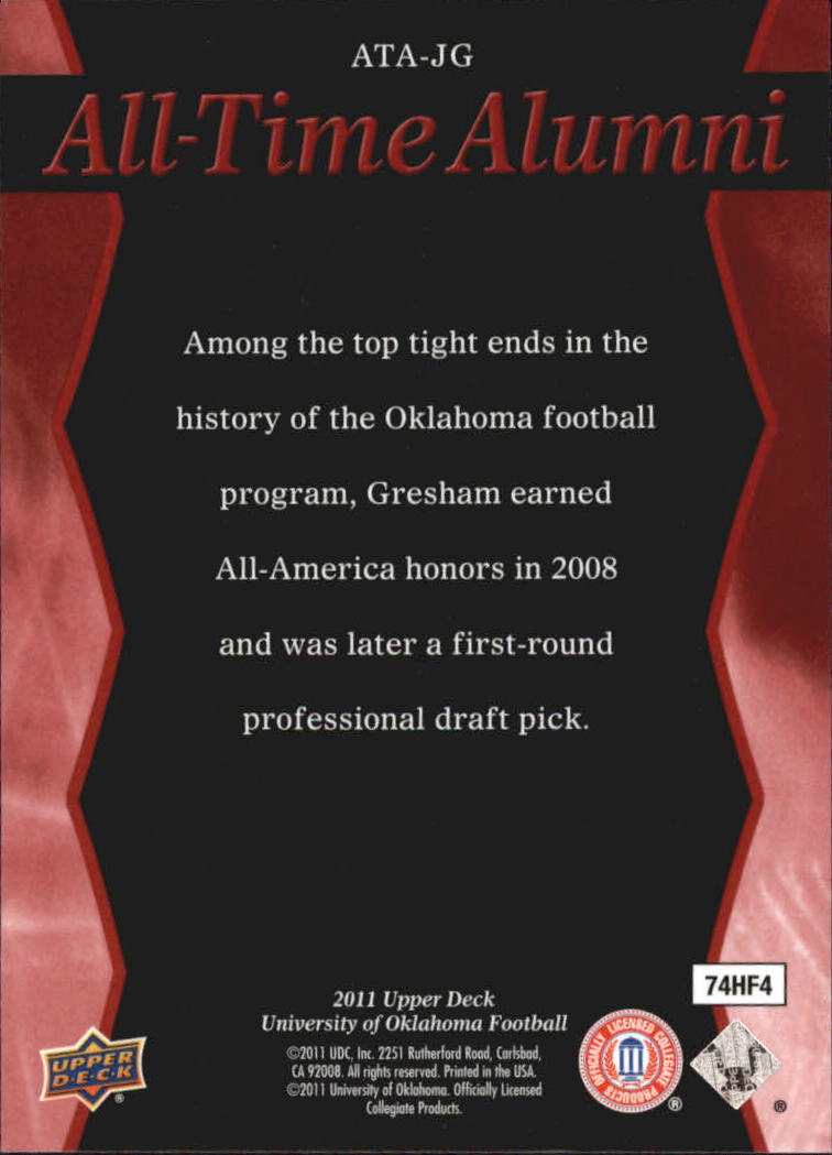 2011 Upper Deck Oklahoma All-Time Alumni #ATAJG Jermaine Gresham back image
