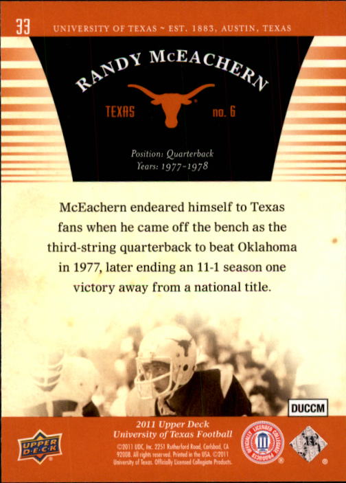 2011 Upper Deck Texas #33 Randy McEachern back image