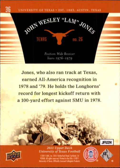 2011 Upper Deck Texas #36 Johnny Lam Jones back image