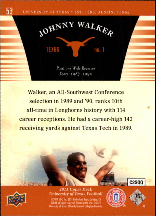2011 Upper Deck Texas #53 Johnny Walker back image