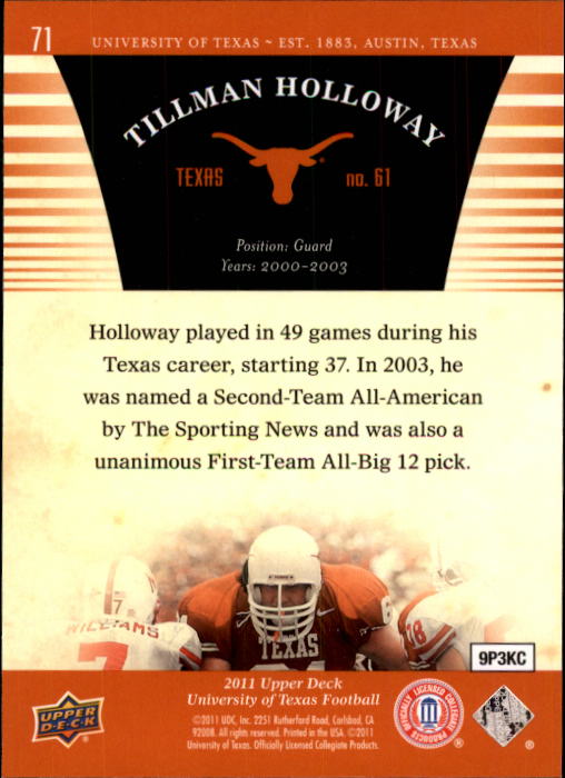 2011 Upper Deck Texas #71 Tillman Holloway back image