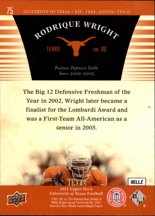 2011 Upper Deck Texas #75 Rodrique Wright back image